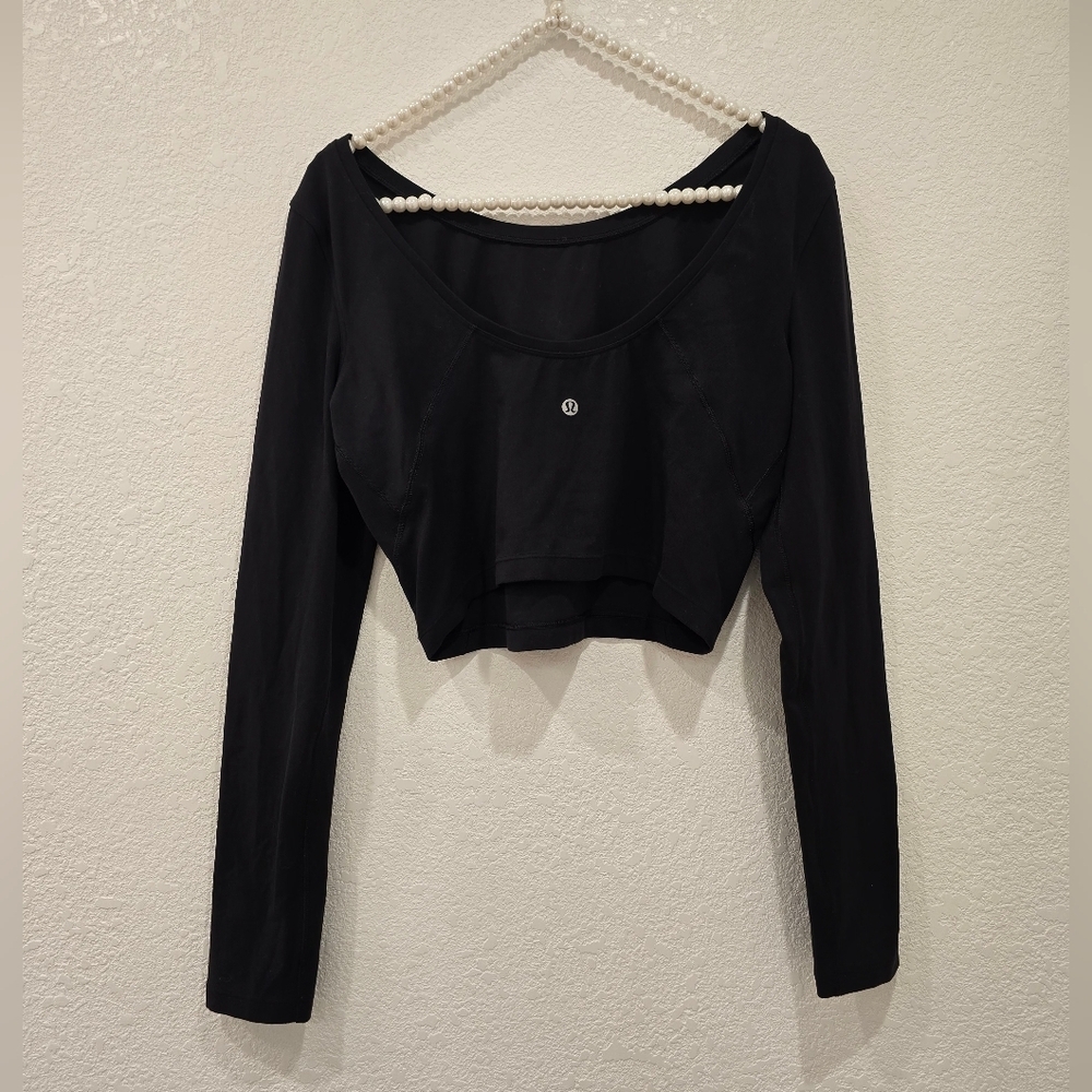 Lululemon Arise Cropped Long Sleeve Black PTP 17" - Picture 4 of 7